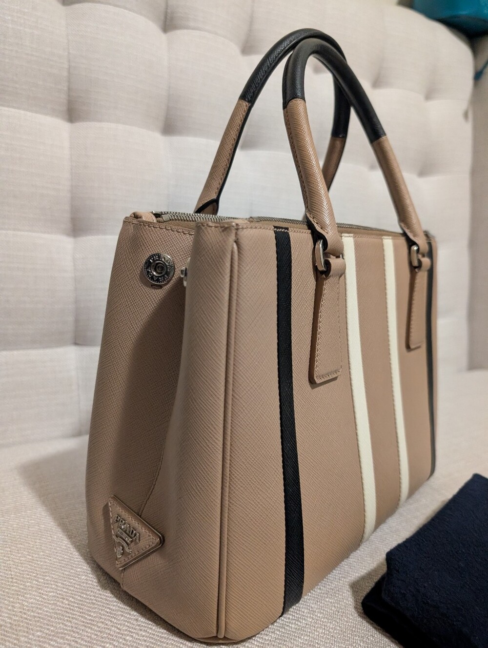 PRADA tricolor stripe Saffiano Top Handle Satchel - Picture 16 of 17